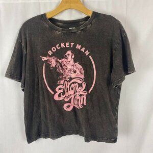 Elton John Gray Rocket Man Graphic Crop Concert Tee Women's XL